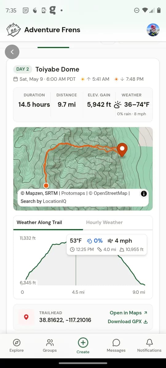 Adventure detail screen